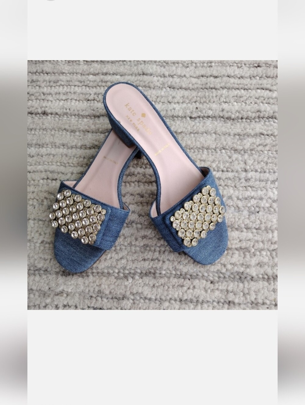 NEW Kate Spade Mazie Denim Gem Slip-on Sandal Size 6 Embellished Crystals Gold
